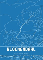 Blueprint of the map of Bloemendaal located in Noord-Holland the Netherlands.