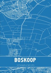 Blueprint of the map of Boskoop located in Zuid-Holland the Netherlands.