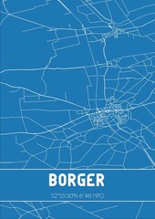 Blueprint of the map of Borger located in Drenthe the Netherlands.