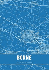 Blueprint of the map of Borne located in Overijssel the Netherlands.