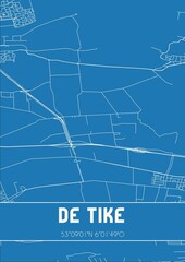 Fototapeta premium Blueprint of the map of De Tike located in Fryslan the Netherlands.