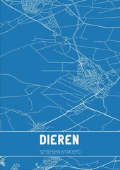 Blueprint of the map of Dieren located in Gelderland the Netherlands.