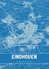 Blueprint of the map of Eindhoven located in Noord-Brabant the Netherlands.