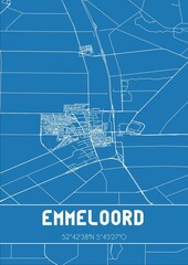 Blueprint of the map of Emmeloord located in Flevoland the Netherlands.