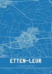 Blueprint of the map of Etten-Leur located in Noord-Brabant the Netherlands.