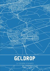 Blueprint of the map of Geldrop located in Noord-Brabant the Netherlands.