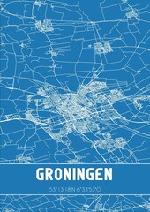 Blueprint of the map of Groningen located in Groningen the Netherlands.