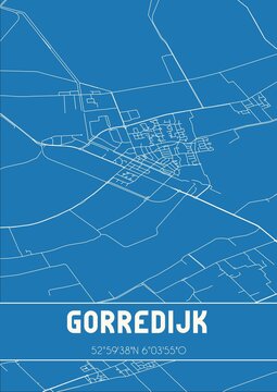 Blueprint of the map of Gorredijk located in Fryslan the Netherlands.