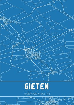 Blueprint of the map of Gieten located in Drenthe the Netherlands.