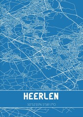 Blueprint of the map of Heerlen located in Limburg the Netherlands.