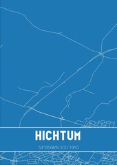 Blueprint of the map of Hichtum located in Fryslan the Netherlands.