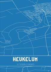 Blueprint of the map of Heukelum located in Gelderland the Netherlands.