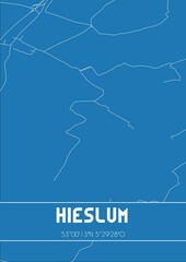 Blueprint of the map of Hieslum located in Fryslan the Netherlands.
