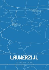 Blueprint of the map of Lauwerzijl located in Groningen the Netherlands.