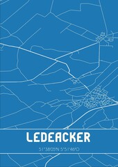 Blueprint of the map of Ledeacker located in Noord-Brabant the Netherlands.