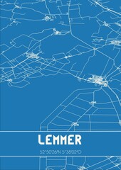 Blueprint of the map of Lemmer located in Fryslan the Netherlands.