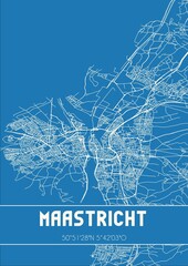 Blueprint of the map of Maastricht located in Limburg the Netherlands.
