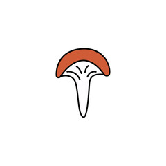 Orange-cap russula groovy mushroom doodle. Element autumn collection. Black outline isolated on a white background. Hand drawn line art, cute vector illustration.
