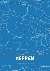 Blueprint of the map of Meppen located in Drenthe the Netherlands.
