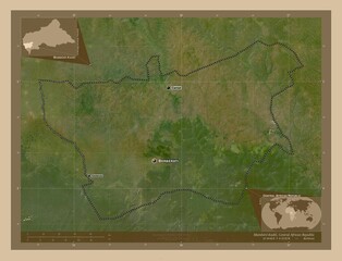 Mambere-Kadei, Central African Republic. Low-res satellite. Labelled points of cities