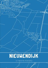 Blueprint of the map of Nieuwendijk located in Noord-Brabant the Netherlands.