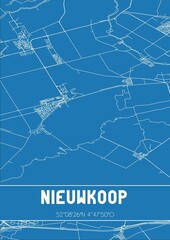 Blueprint of the map of Nieuwkoop located in Zuid-Holland the Netherlands.