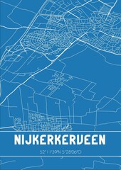 Blueprint of the map of Nijkerkerveen located in Gelderland the Netherlands.