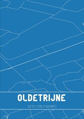 Blueprint of the map of Oldetrijne located in Fryslan the Netherlands.