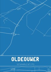 Blueprint of the map of Oldeouwer located in Fryslan the Netherlands.