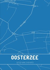 Blueprint of the map of Oosterzee located in Fryslan the Netherlands.