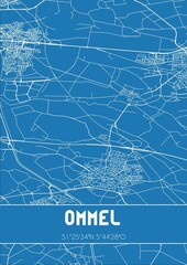 Blueprint of the map of Ommel located in Noord-Brabant the Netherlands.