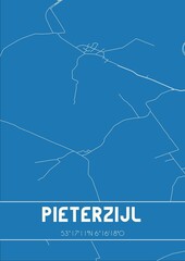 Blueprint of the map of Pieterzijl located in Groningen the Netherlands.