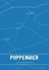 Blueprint of the map of Poppenwier located in Fryslan the Netherlands.