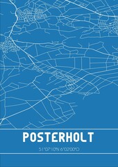 Blueprint of the map of Posterholt located in Limburg the Netherlands.