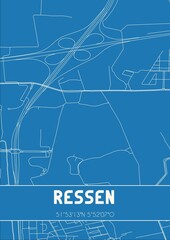 Blueprint of the map of Ressen located in Gelderland the Netherlands.