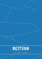 Blueprint of the map of Reitsum located in Fryslan the Netherlands.