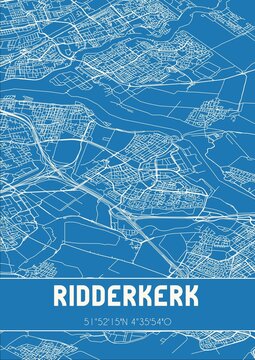 Blueprint of the map of Ridderkerk located in Zuid-Holland the Netherlands.