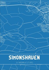 Blueprint of the map of Simonshaven located in Zuid-Holland the Netherlands.