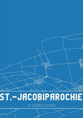 Blueprint of the map of St.-Jacobiparochie located in Fryslan the Netherlands.