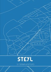 Blueprint of the map of Steyl located in Limburg the Netherlands.