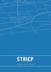 Blueprint of the map of Striep located in Fryslan the Netherlands.