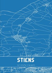 Fototapeta premium Blueprint of the map of Stiens located in Fryslan the Netherlands.