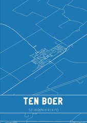 Blueprint of the map of Ten Boer located in Groningen the Netherlands.