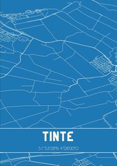 Blueprint of the map of Tinte located in Zuid-Holland the Netherlands.