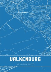 Blueprint of the map of Valkenburg located in Zuid-Holland the Netherlands.