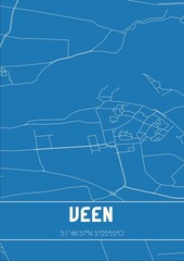 Blueprint of the map of Veen located in Noord-Brabant the Netherlands.