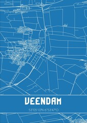 Blueprint of the map of Veendam located in Groningen the Netherlands.