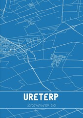 Blueprint of the map of Ureterp located in Fryslan the Netherlands.