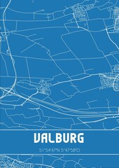 Blueprint of the map of Valburg located in Gelderland the Netherlands.