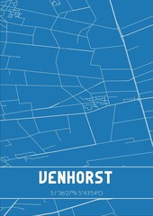 Blueprint of the map of Venhorst located in Noord-Brabant the Netherlands.